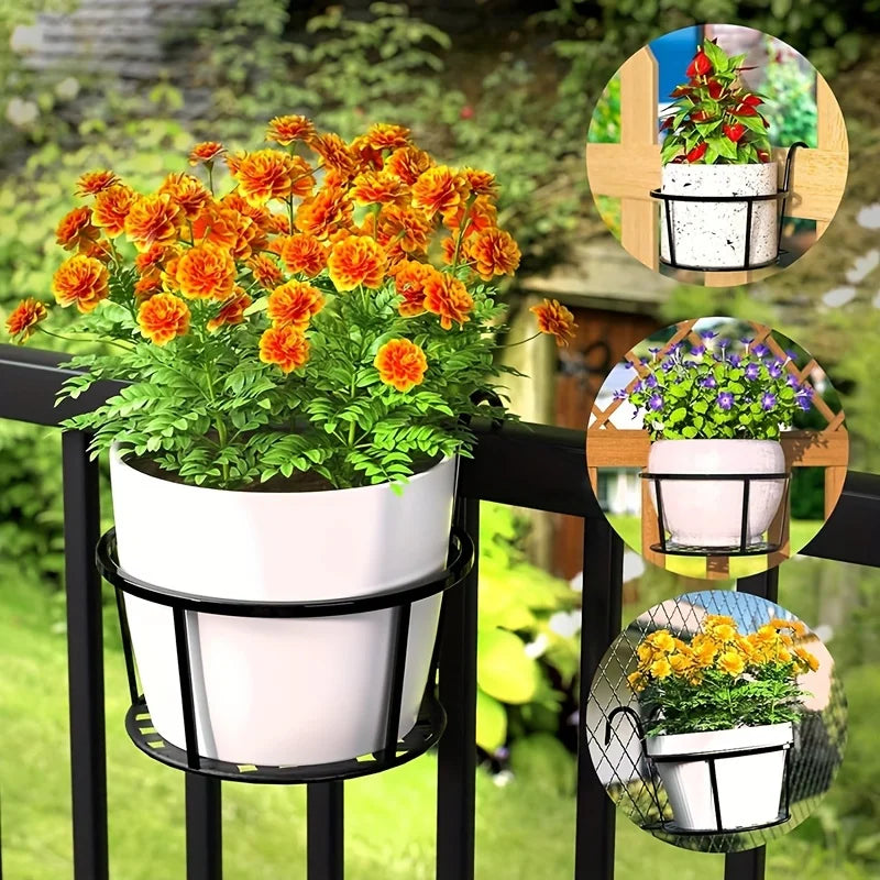 Balcony Plant Basket with Iron Hanging Hook Design for Outdoor Flower and Railing Display