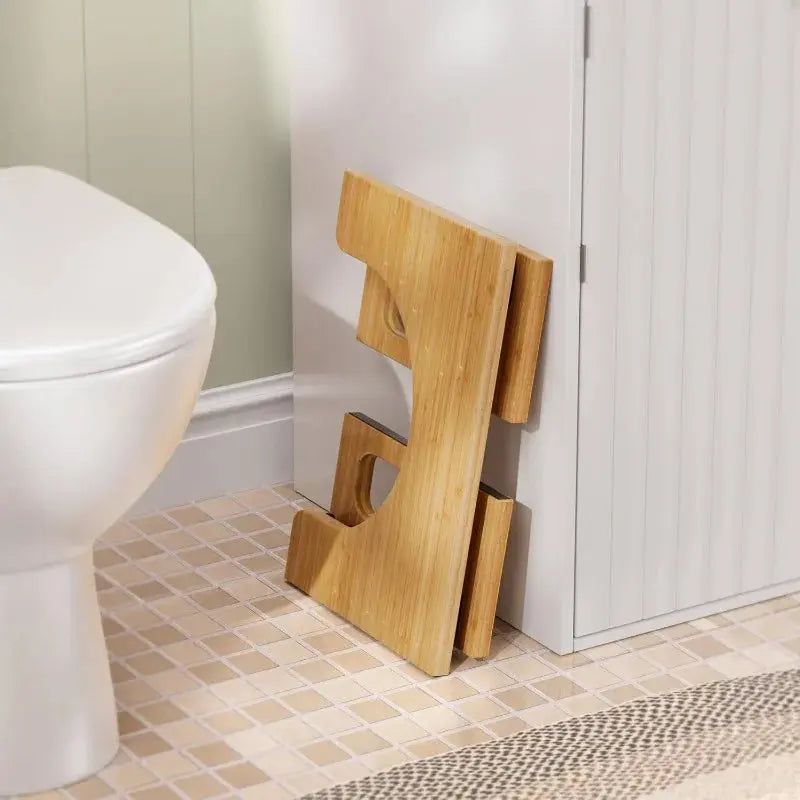 Bamboo Foldable Toilet Stool with Non Slip Base for Compact Bathroom Use