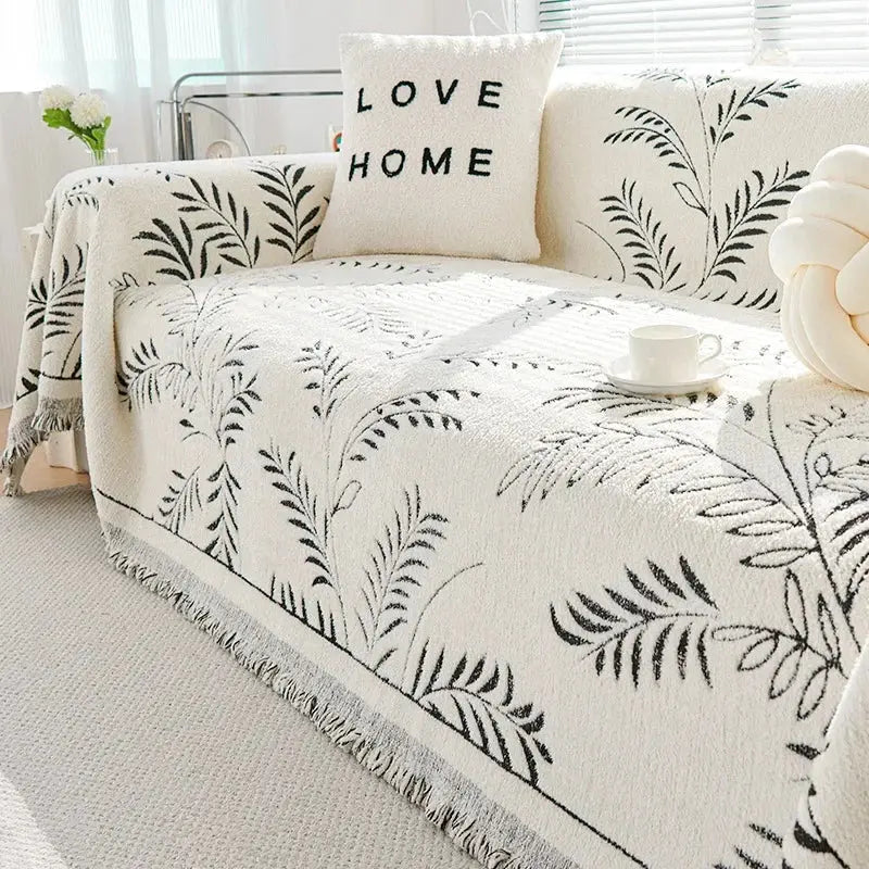 Four-Season Chenille Jacquard Leaf Sofa Cover with Full Non-slip Design and Scratch-Resistant Texture