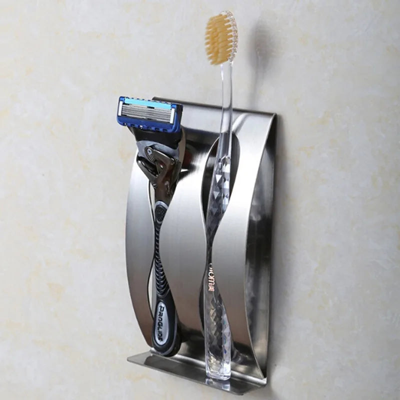 Self Adhesive Toothbrush Holder with Stainless Steel Hook Design for Bathroom Wall Storage