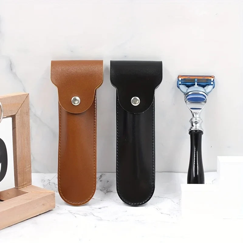 Manual Razor Leather Case for Travel, Portable Beard Trimmer Accessories, Small Storage Bag for Safety Razors and Beard Repair Tools
