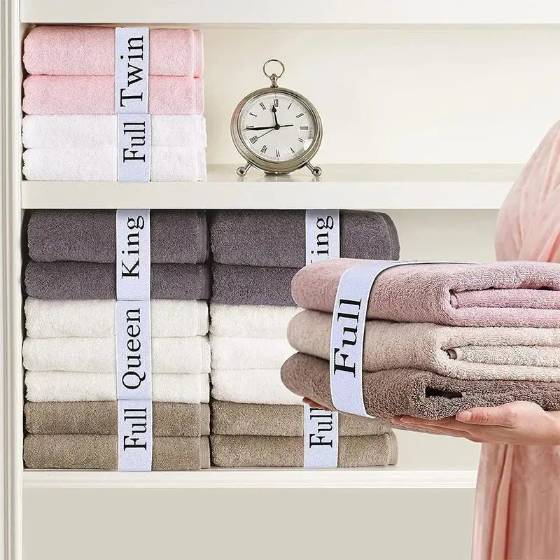 Elastic Bed Sheet Organizer Bands with Size Labels for Linen Closet Storage