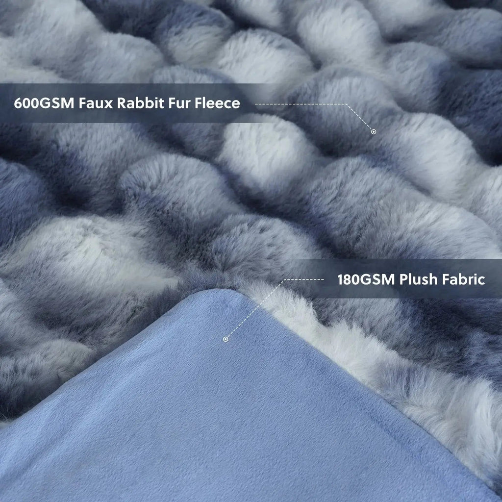 Tie Dye Faux Rabbit Fur Throw Blanket with Reversible Plush Design for Couch Bed and Travel