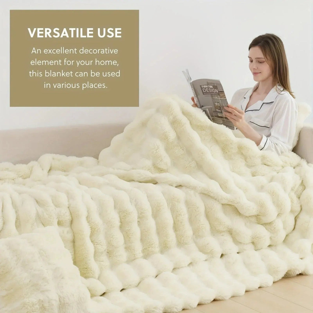 Tie Dye Faux Rabbit Fur Throw Blanket with Reversible Plush Design for Couch Bed and Travel