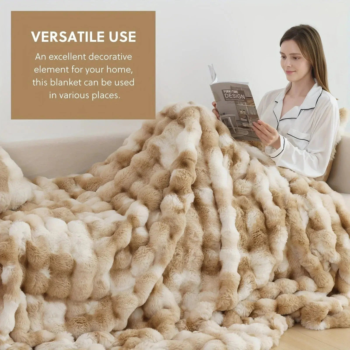 Tie Dye Faux Rabbit Fur Throw Blanket with Reversible Plush Design for Couch Bed and Travel