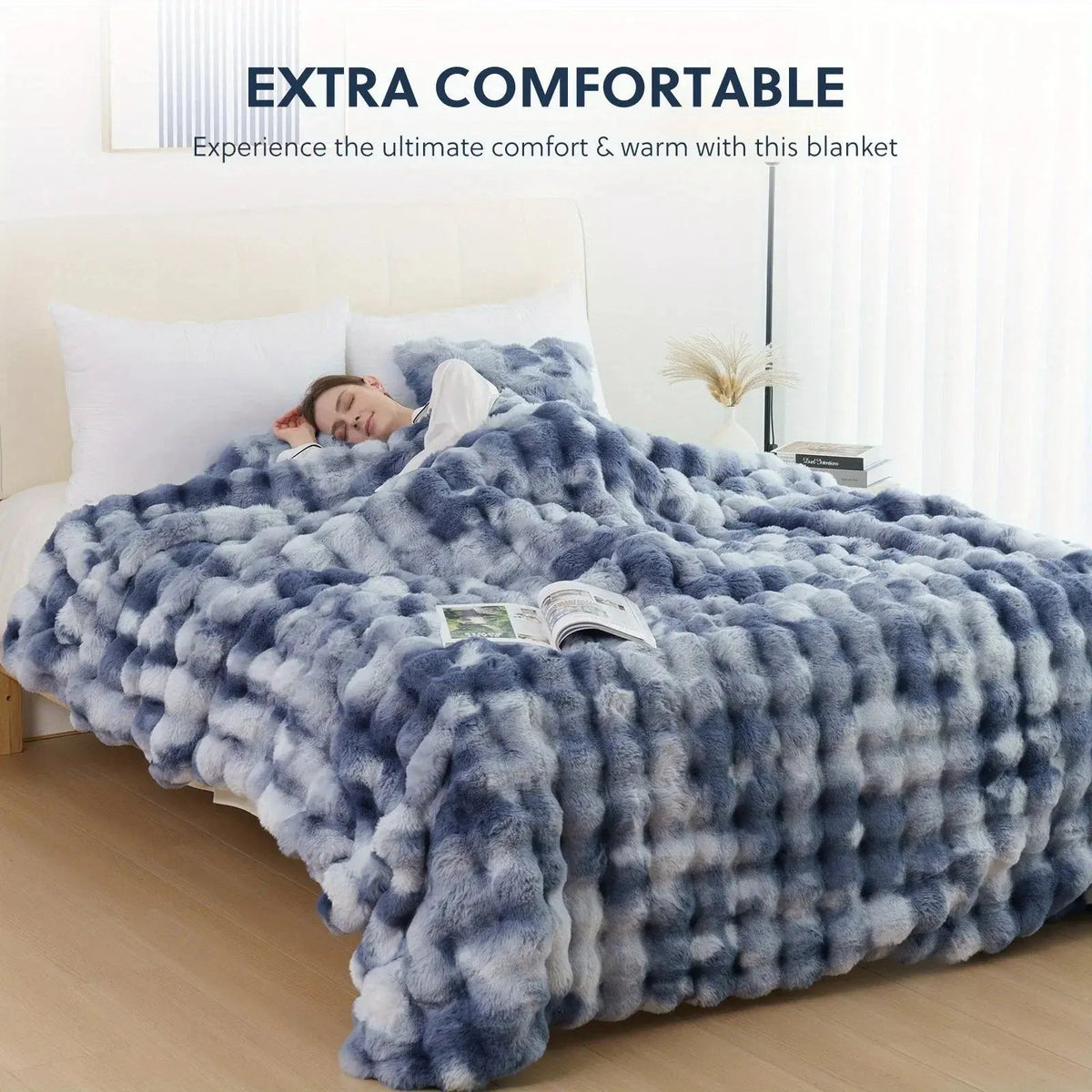 Tie Dye Faux Rabbit Fur Throw Blanket with Reversible Plush Design for Couch Bed and Travel