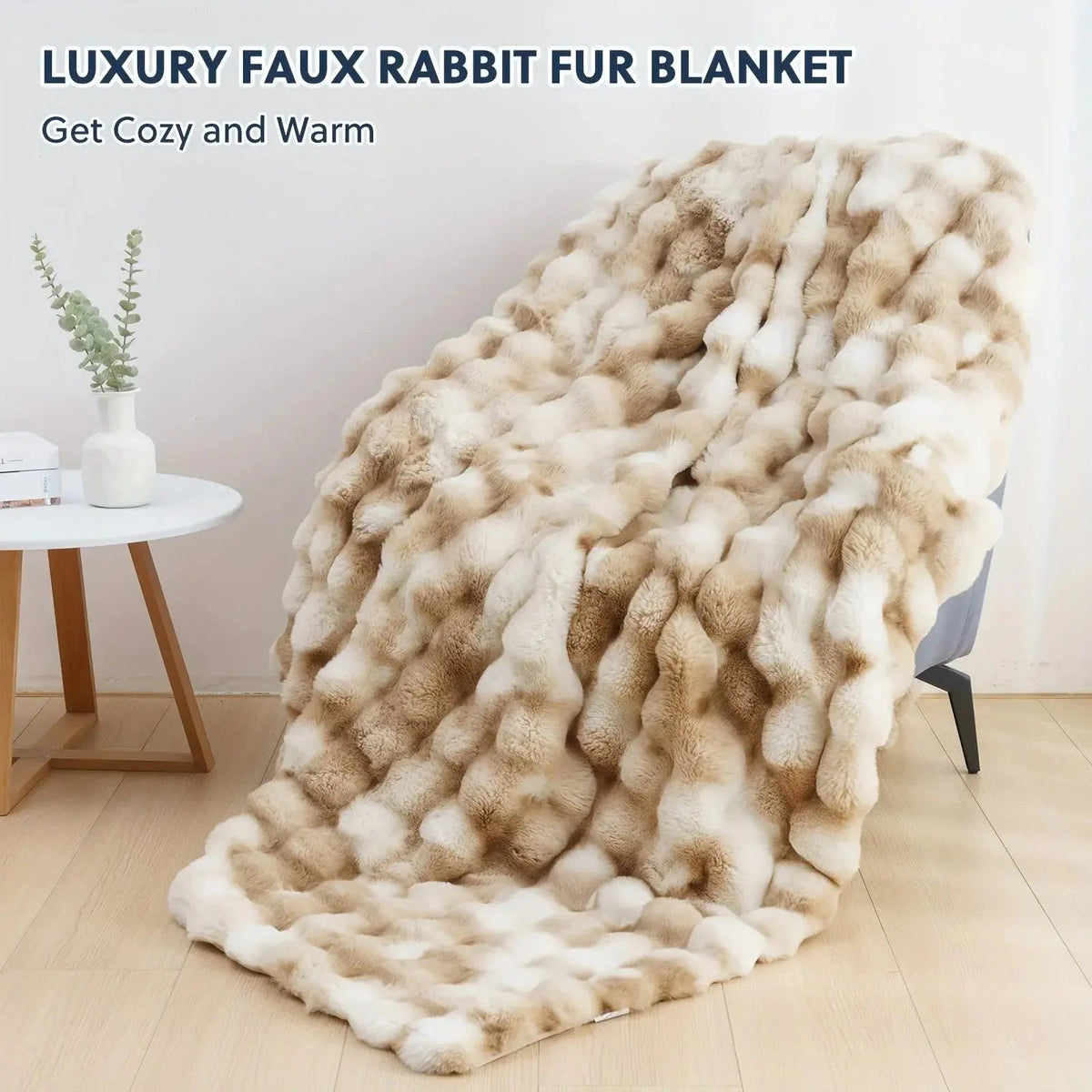 Tie Dye Faux Rabbit Fur Throw Blanket with Reversible Plush Design for Couch Bed and Travel