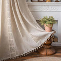 Boho Semi-Blackout Cotton Linen Curtain Panels with Tassels for Bedroom and Living Room Décor