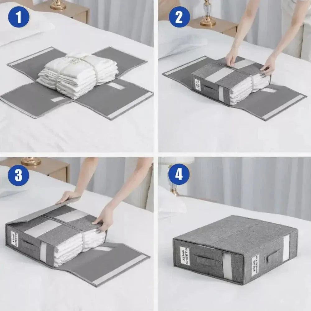 Foldable Fabric Storage Boxes with Window and Zipper for Sheets, Blankets, and Wardrobe Organization