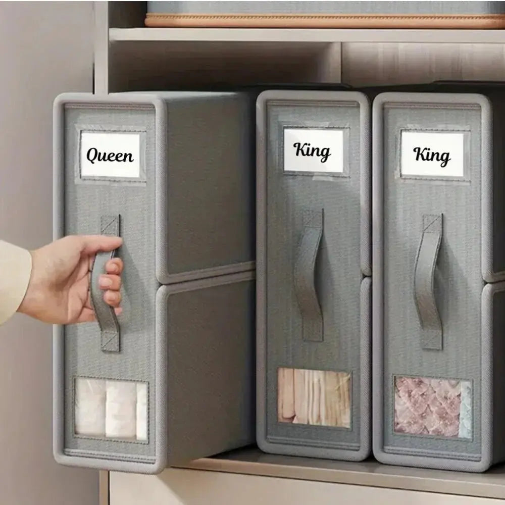 Foldable Fabric Storage Boxes with Window and Zipper for Sheets, Blankets, and Wardrobe Organization