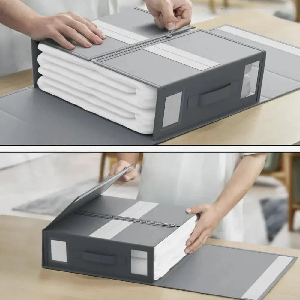 Foldable Fabric Storage Boxes with Window and Zipper for Sheets, Blankets, and Wardrobe Organization