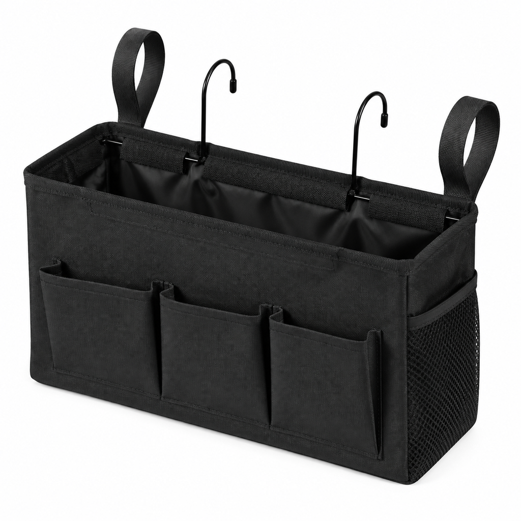 Bedside Caddy Organizer with Multiple Pockets and Hooks for Beds, Sofas and Dorm Storage