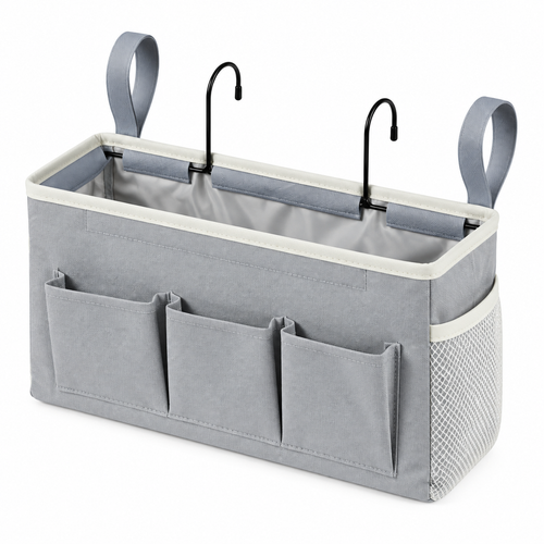 Bedside Caddy Organizer with Multiple Pockets and Hooks for Beds, Sofas and Dorm Storage