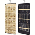Double Sided Hanging Jewelry Organizer Roll with Metal Hooks for Earrings Necklaces Rings Storage
