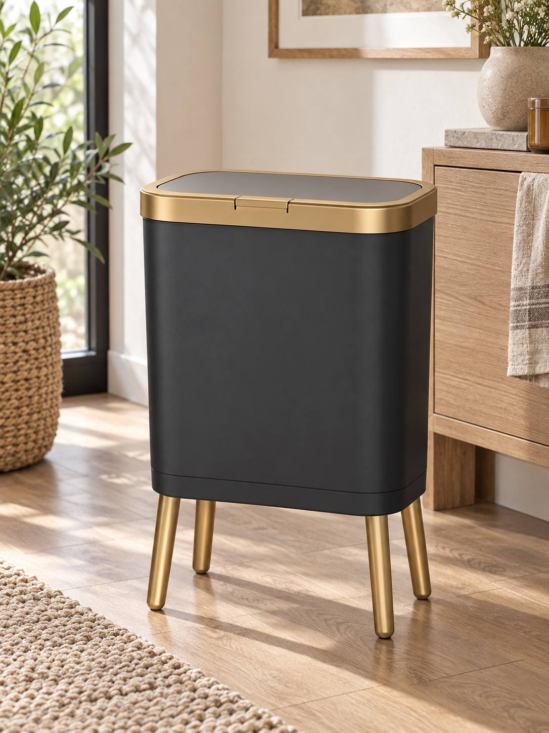 Auralen Home — 15l modern odour sealing trash can with elevated legs stylish waste bin for kitchen living bathroom, detail