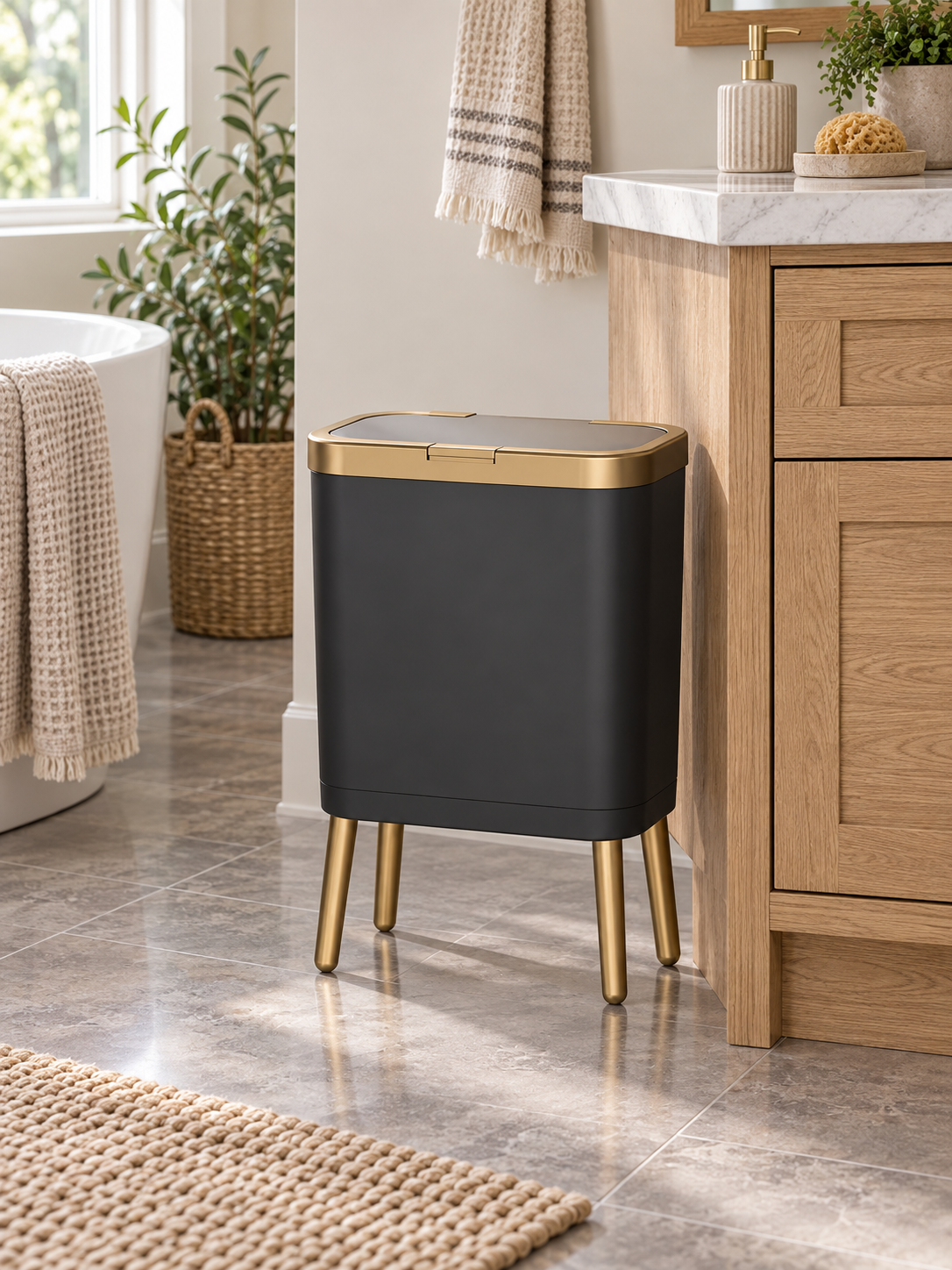 Auralen Home — 15l modern odour sealing trash can with elevated legs stylish waste bin for kitchen living bathroom, alternate view