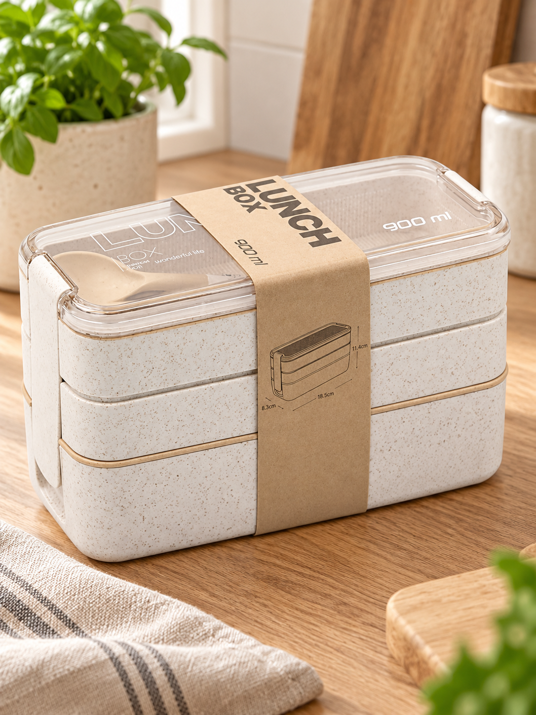 EcoStack 3-Tier Wheat Straw Lunch Box, material and construction detail