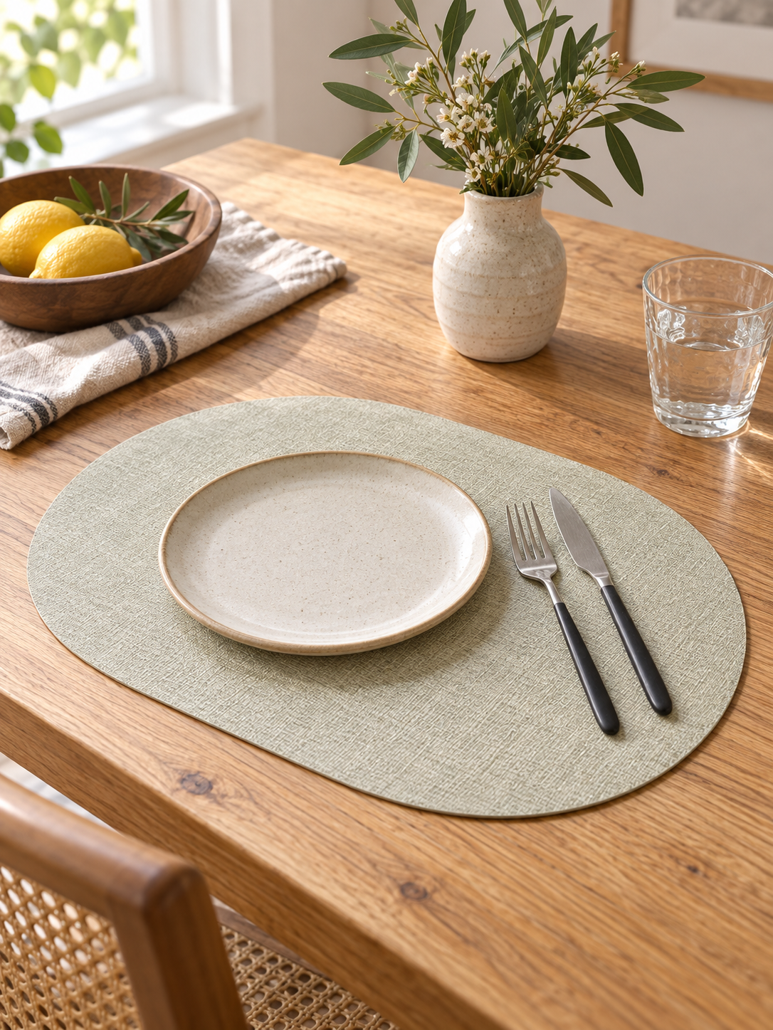 LinoMat Oval Faux Leather Placemats, home setting
