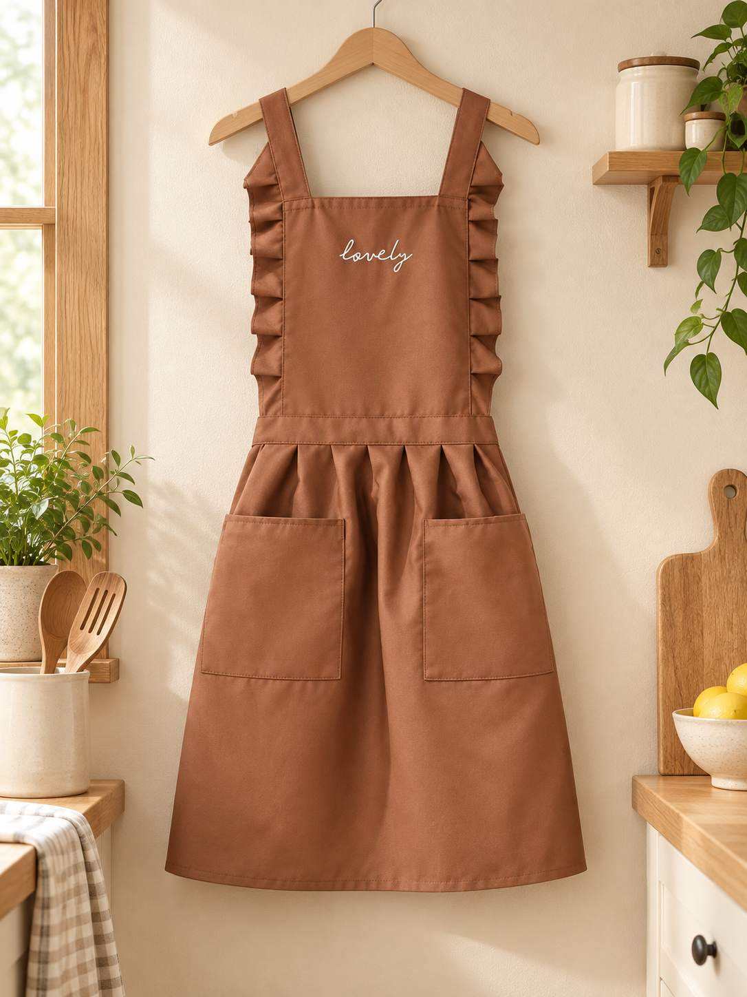 FloraBelle Waterproof Ruffled Apron — warm home setting