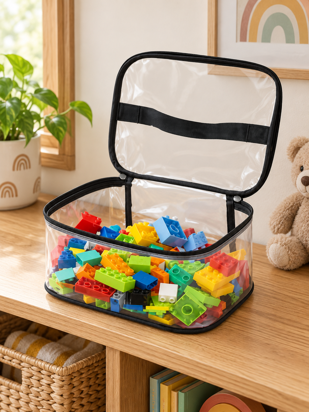 Clear Toy Storage Bag — everyday setting