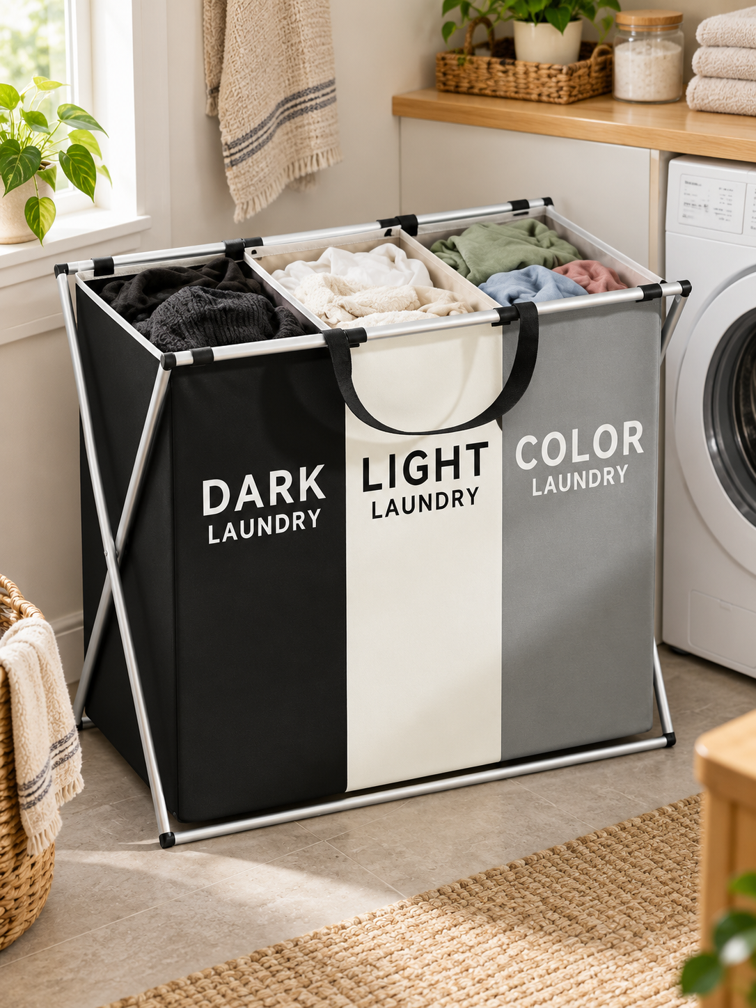 TriSort Triple-Section Laundry Hamper — Effortless Laundry Sorting & Organization — product detail