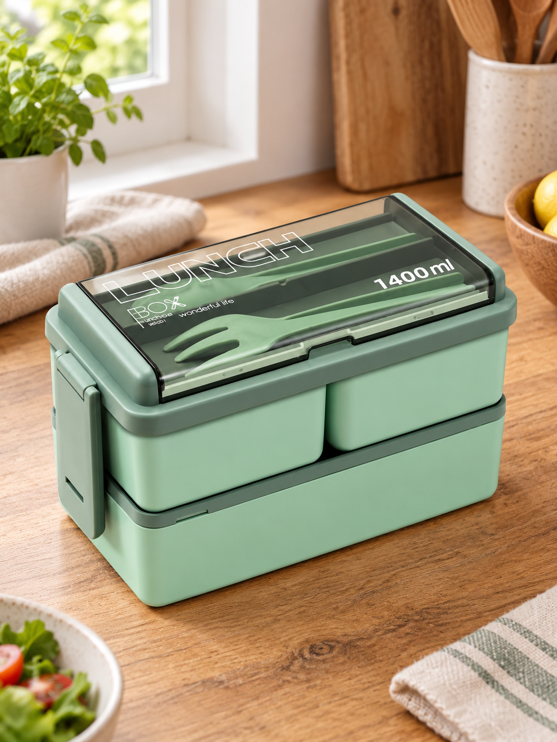 1400ml Double-Layer Bento Box – 2-Tier Lunch Box — home setting
