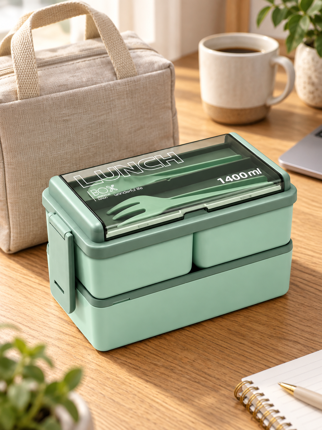 1400ml Double-Layer Bento Box – 2-Tier Lunch Box — everyday setting