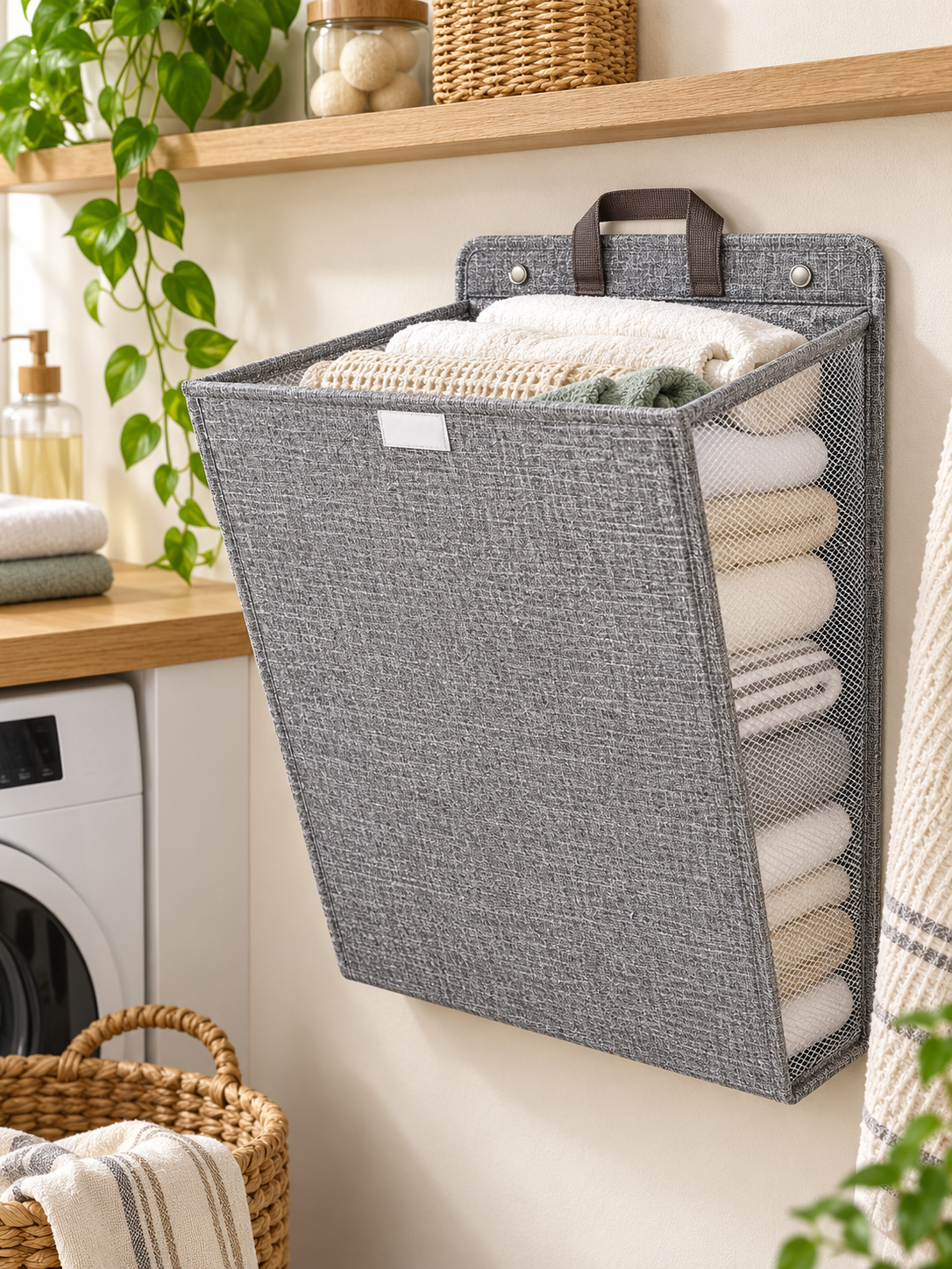 Wallora Adhesive Laundry Basket - Easy Peel-and-Stick Wall-Mount Laundry Organizer — home setting