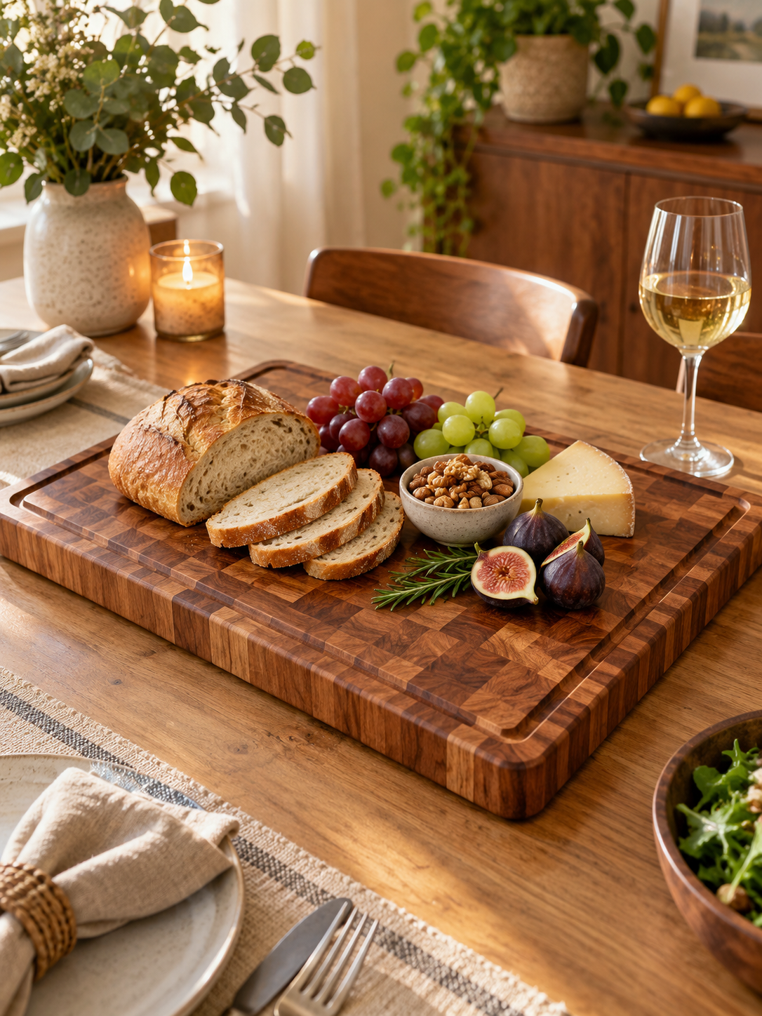 Premium acacia wood cutting board used as a serving board, view 3