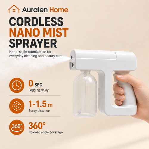 Auralen Home — Cordless Nano Mist Sprayer with Rechargeable Battery and Fine Spray Design for Cleaning and Beauty Tools