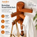 Auralen Home — Rotating Wood Hook Rack with 5 Folding Hooks for Bathroom and Entryway Storage