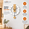 Auralen Home — Wood Grain Pendulum Clock with Silent Acrylic Design for Living Room Bedroom Kitchen and Office Decor