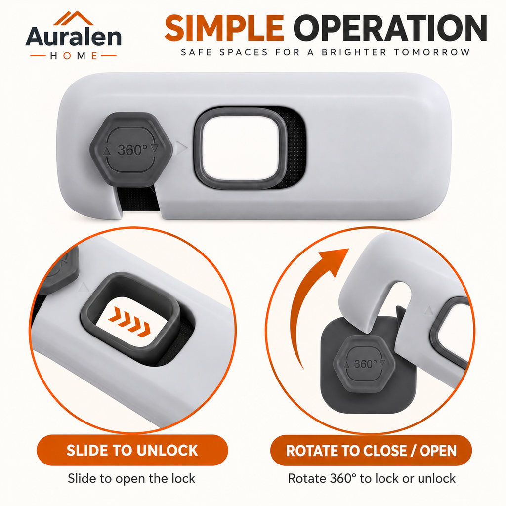 Auralen Home — Child Proof Fridge Lock with Adhesive Mounting for Refrigerator, Freezer and Cabinet Doors