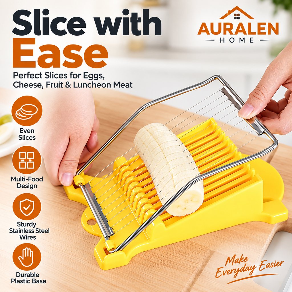 Auralen Home — Luncheon Meat Egg Cutter with Plastic Base and Multi Food Cutting Design for Eggs Cheese Fruit and Luncheon Meat