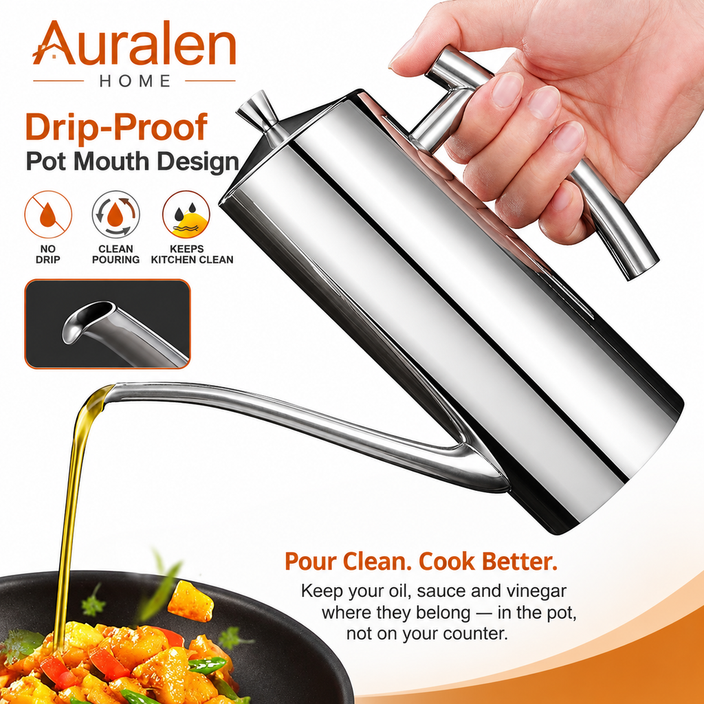Auralen Home — Drip-Proof Oil Dispenser with 304 Stainless Steel Pot Design for Cooking Oil Sauce and Vinegar Storage