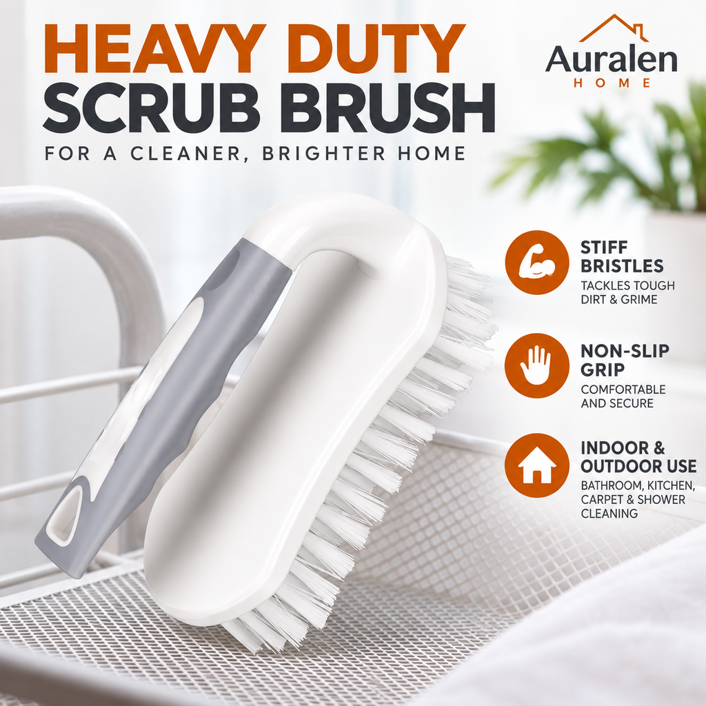 Auralen Home — Heavy Duty Scrub Brush Set with Stiff Bristles and Non-Slip Grip for Bathroom, Kitchen, Carpet and Shower Cleaning