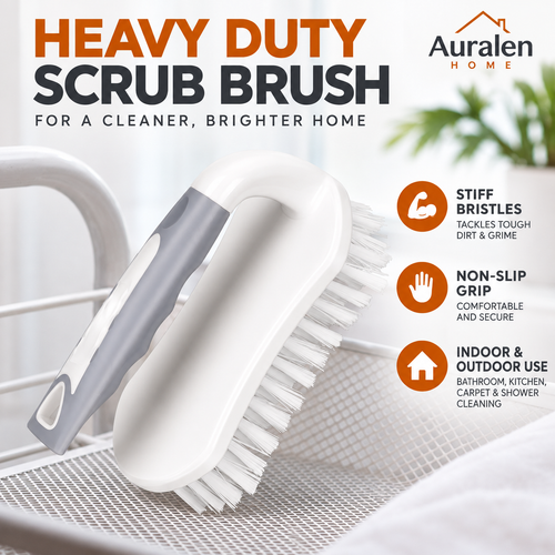 Auralen Home — Heavy Duty Scrub Brush Set with Stiff Bristles and Non-Slip Grip for Bathroom, Kitchen, Carpet and Shower Cleaning