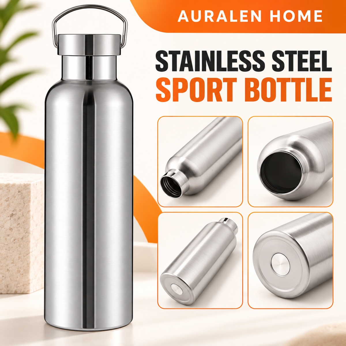 Auralen Home — Sport Bottle with 1000ml Stainless Steel Insulated Design for Camping Gym and Travel Use