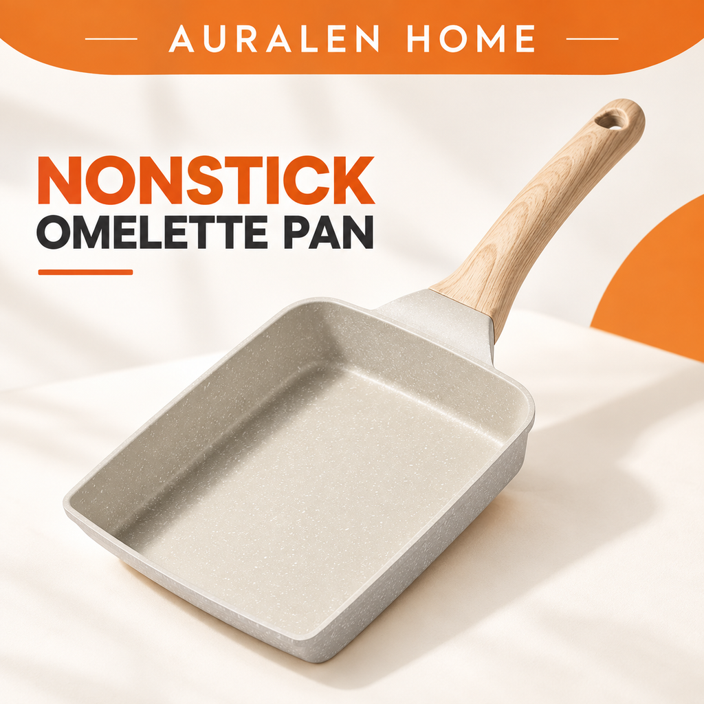 Auralen Home — Rectangular Nonstick Omelette Pan with Japanese-Style Flat Surface for Breakfast Cooking
