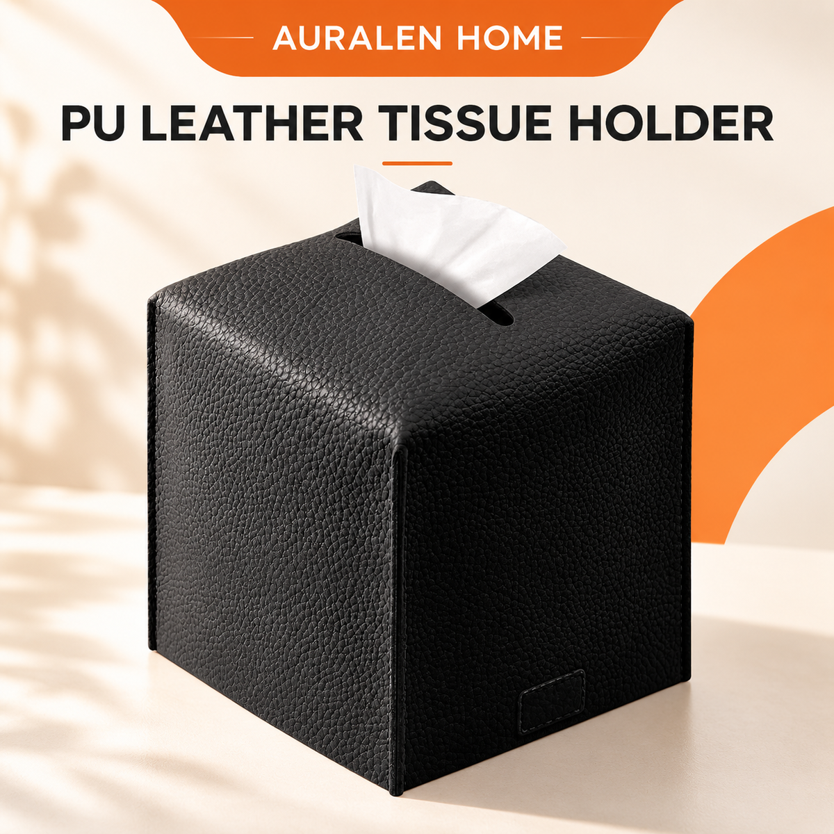Auralen Home — PU Leather Tissue Holder with Square Decorative Design for Bathroom and Office Organization