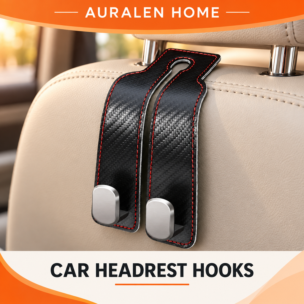 Auralen Home — 2 Pcs Car Headrest Hook with Soft Leather Finish and Dual Hanging Design for Vehicle Storage