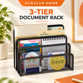 Auralen Home — 3-Layer Notebook Rack with Inclined Metal Mesh Design for Document and Office Folder Storage