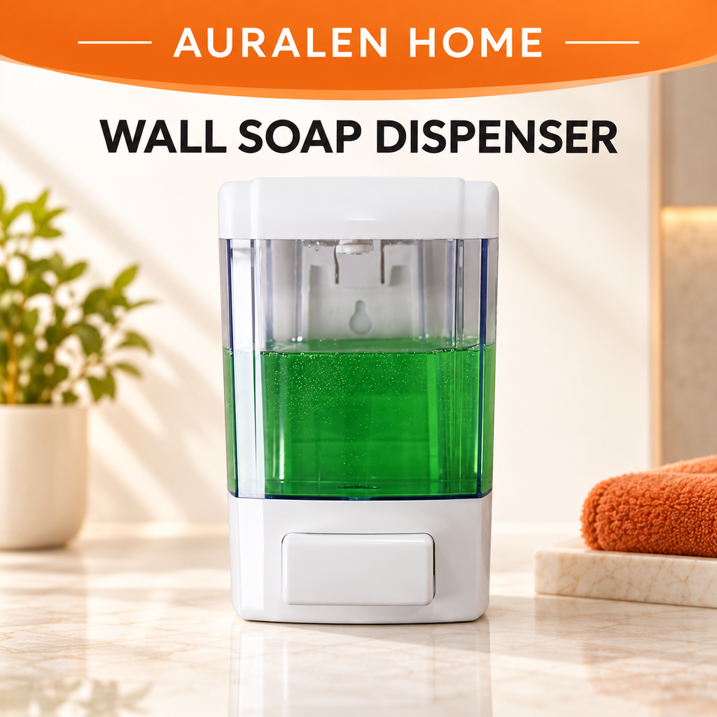 Auralen Home — Wall Mounted Soap Dispenser with Transparent 500 ml Manual Press Design for Bathrooms Offices and Shared Sinks