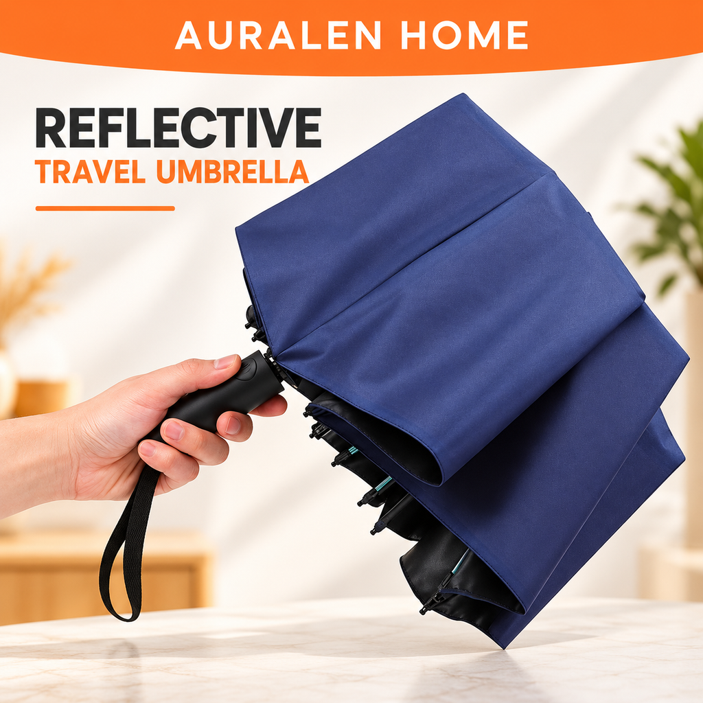Auralen Home — Reflective Travel Umbrella with Automatic Folding Wind Resistant Design for Daily Commutes and Outdoor Use