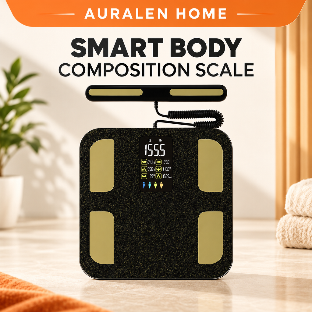 Auralen Home — Smart Composition Scale with Handle Display and Bioimpedance Tracking for Bathroom Use