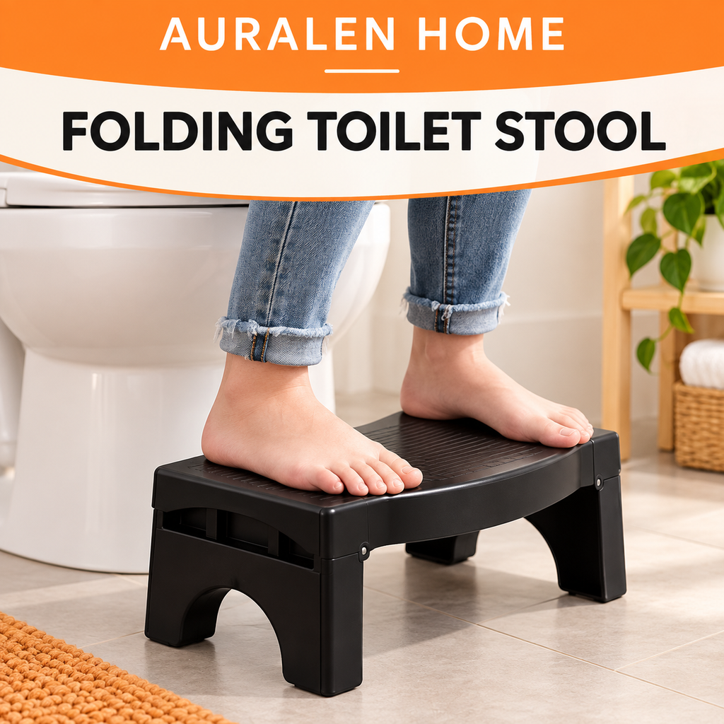 Auralen Home — Folding Toilet Stool with Non Slip Plastic Design for Bathroom Storage and Daily Household Use
