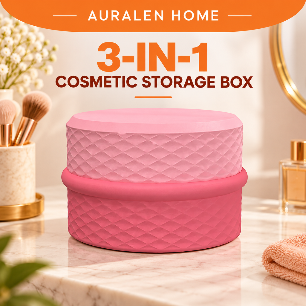 Auralen Home — 3-in-1 Cosmetic Storage Box with Silicone Travel Containers for Toiletries Jewelry and Small Items