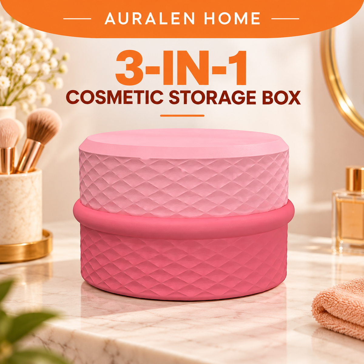 Auralen Home — 3-in-1 Cosmetic Storage Box with Silicone Travel Containers for Toiletries Jewelry and Small Items