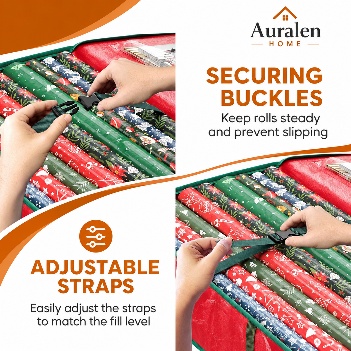 Auralen Home — Large Capacity Gift Wrap Organizer Bag for Wrapping Paper, Ribbons and Holiday Storage