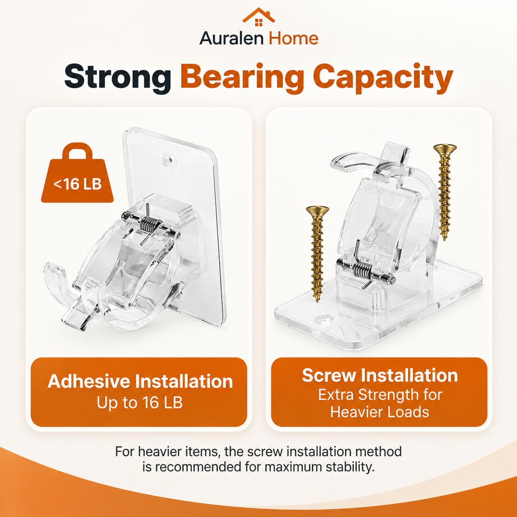 Auralen Home — No Drill Curtain Bracket with Self Adhesive Design for Home Curtain Installation